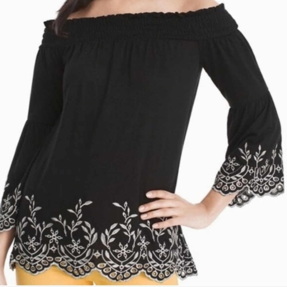 Black Off-Shoulder Embroidered Women's Top
